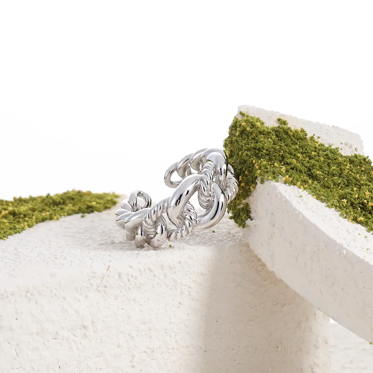 Twist Rope Chain Link Interlock in S925 Sterling Silver Heavy Hollow Open Silver Ring - Image 6