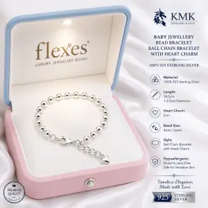 Baby Jewellery Bead Bracelet Ball Chain Bracelet with Heart Charm Bangle Sold Silver 100% 925 Sterling Silver