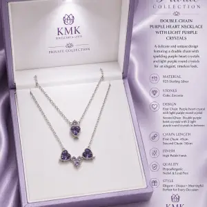 Private Collection – 925 Sterling Silver Double Chain Purple Crystal Heart Necklace