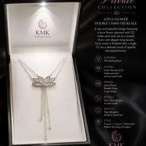 Private Collection – 925 Sterling Silver Double Chain Lotus & CZ Tassel Necklace