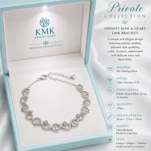 Private Collection – 925 Sterling Silver Infinity, Rose & Heart Link Bracelet