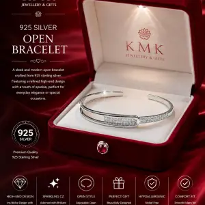 Women's 925 Sterling Silver Feather Bracelet with Zircon