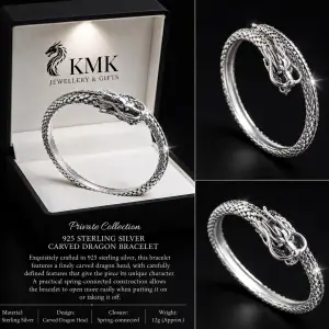 Private Collection – 925 Sterling Silver Carved Dragon Bracelet