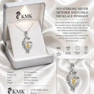 Gifts for Mom 925 Sterling Silver Mother and Child Necklace Always My Mother Forever My Friend Love Heart Pendant Necklace