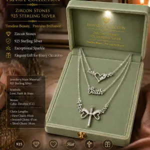 Private Collection – 925 Sterling Silver Love, Faith & Hope Three-Tier Necklace
