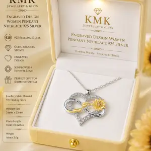 925 Sterling Silver “You Are My Sunshine” Sunflower Heart & Infinity Necklace